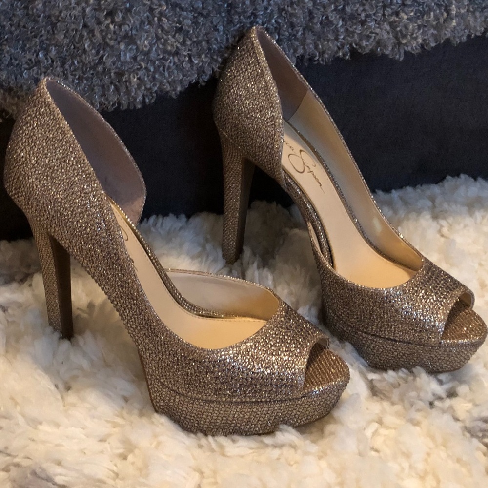 COPY - Open toe jeweled pumps